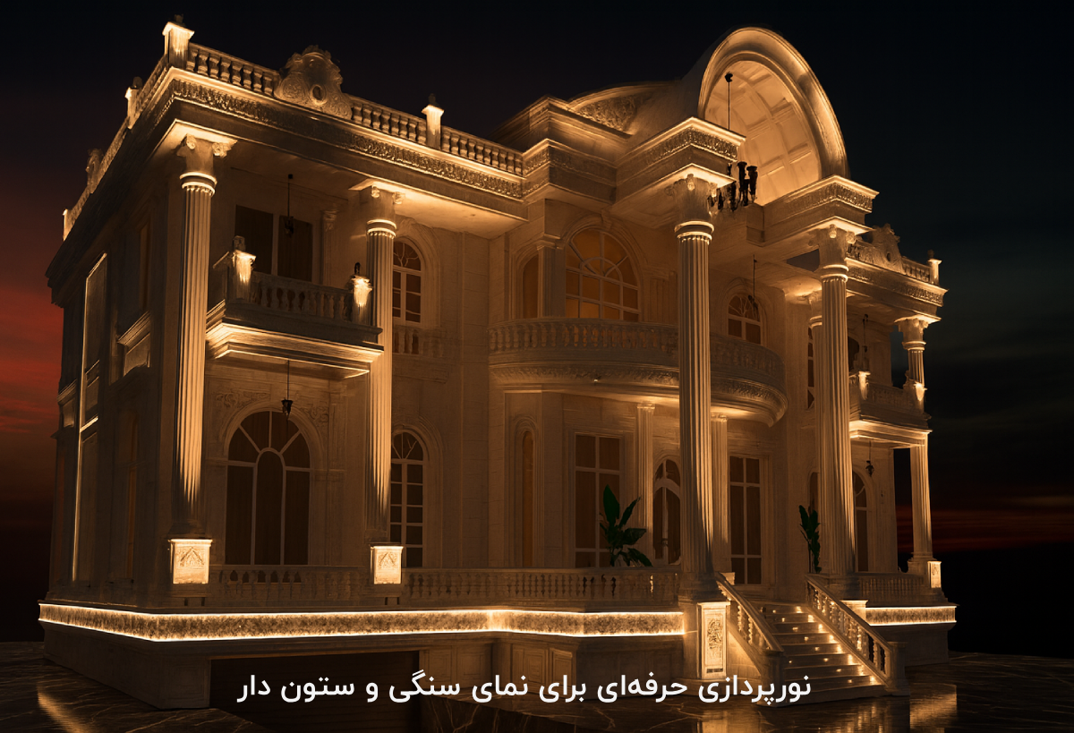 نورپردازی حرفه‌ای برای نمای سنگی و ستون ‌دار