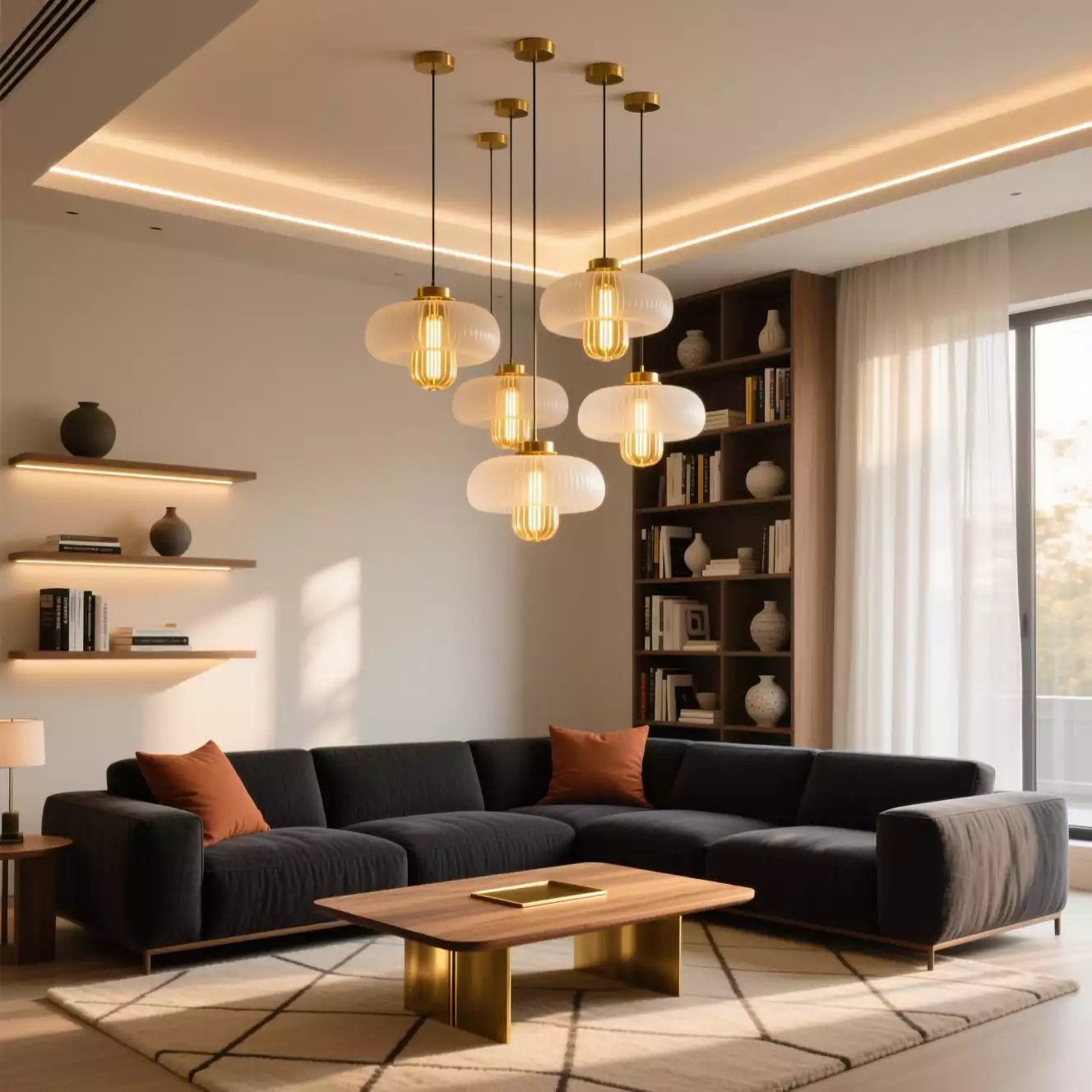 چراغ‌های دکوراتیو در سالن پذیرایی مدرن